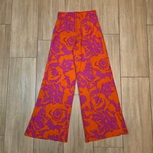 Michael Stars Wide Leg Pants Womens Small Orange Pink Abstract Print Rayon